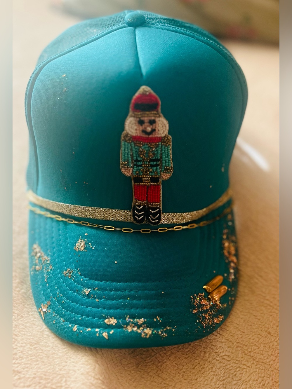 🎄 Judith March “Nutcracker” Turquoise Trucker Cap 🧢✨